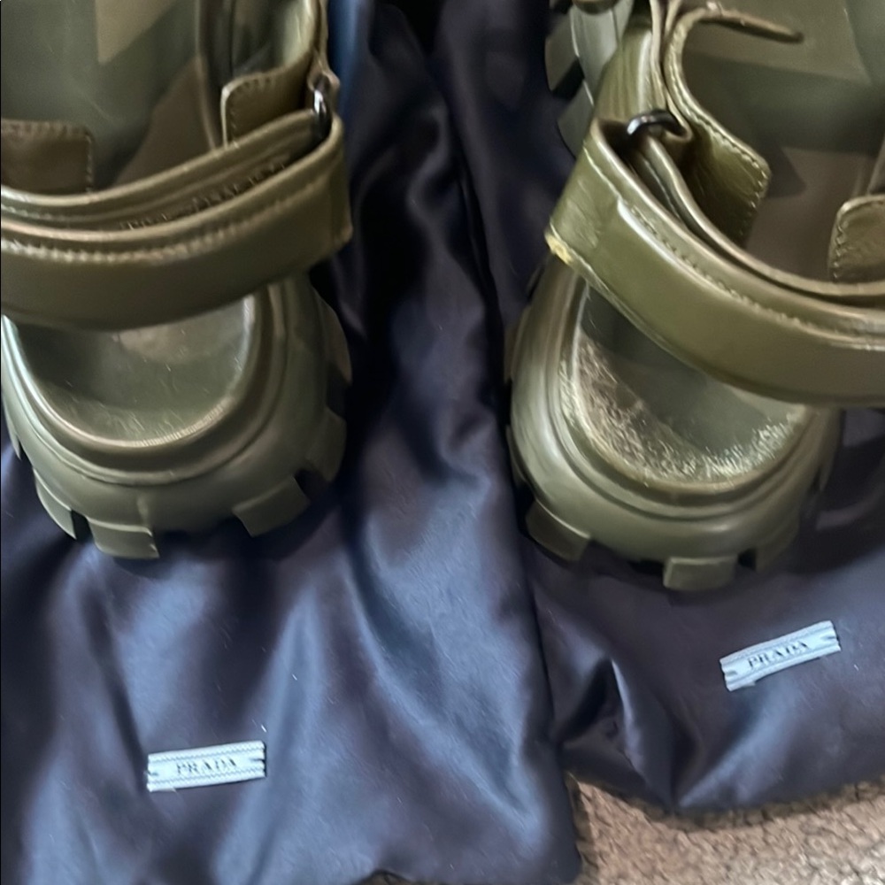 Prada Monolith Leather Sandals Olive Green - Picture 5 of 16